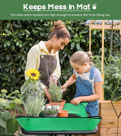 Repotting Mat for Indoor Plants Transplanting, 27 Inches Waterproof Potting Mat Foldable PE Gardening Mat Tray Gift for Plant Lovers - Green...