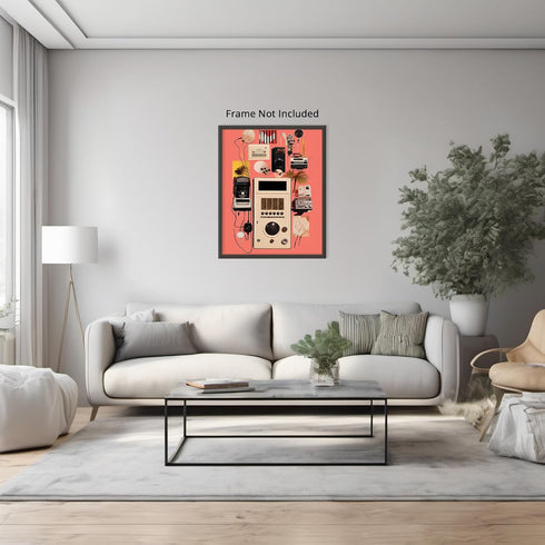 Posterizer 1 pcs-pink vintage collage with old timey devices-Abstract & Modern Art-Retro Art-Gift for Art Lovers- UNFRAMED Wall Art...