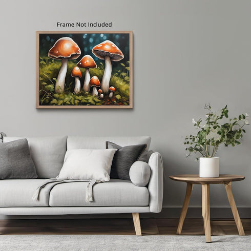 Posterizer 1 pcs-cute mushrooms in the wild-oil painting style 3-Floral & Botanical Art-Landscape & Nature Art-Decor for Home & Office- unframed w...