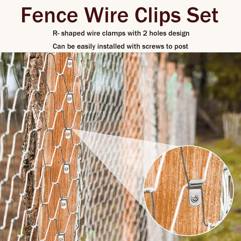 Wire Fence Clips-100 Pcs Fence Wire Clamps with 100Pcs Screws Stainless Steel Agricultural Fencing Mounting Clips Fit 12-16 Gauge Welded Wire to W...