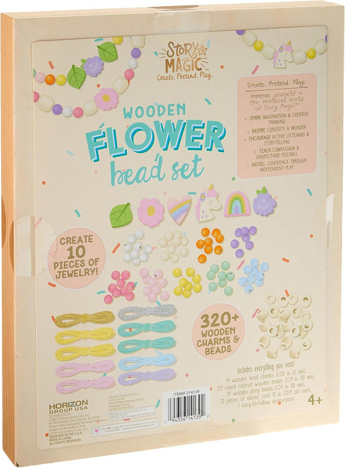 Story Magic Wooden Flower Bead Set, Over 300 Large Hole Wood Beads & Charms for Beading Bracelets, Bracelet Making Kit, Flower Bracelet Kit, Whims...