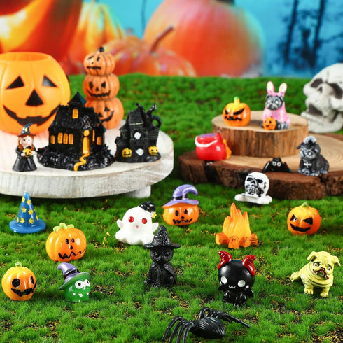 Soaoo 20 Pcs Halloween Miniature Figurines Resin Pumpkin Ghost Ornaments Halloween Garden Miniature Landscape for Halloween Party Village Bonsai C...