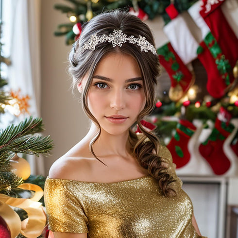 EVER FAITH Silver-Tone Austrian Crystal Wedding Snowflake Flower Hair Band Clear...