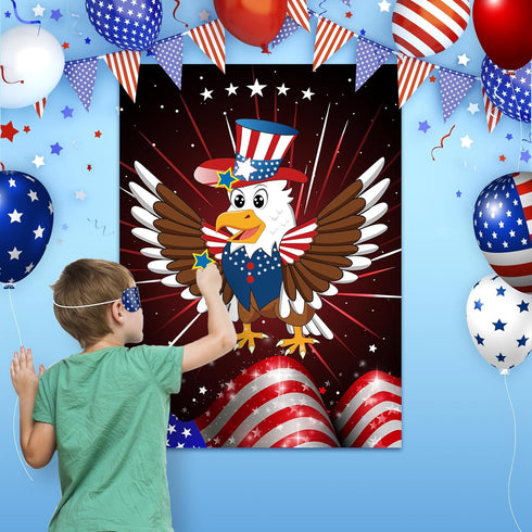 ASTARON Pin The Star on The Eagle Patriotic Party Game 4th of July Independence Day Party Activities Game, Poster with 36 Stickers & 3 blindfolds ...