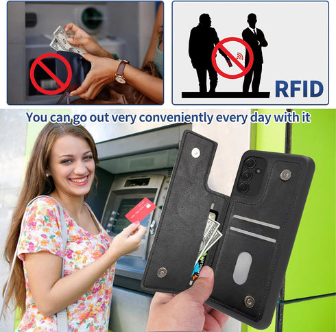 for Galaxy A54 5G 6.4" Wallet Phone Case, Credit Card Holder Slots Cover & Hard PC Shockproof Soft Silicone Dual Layer Protection Flip Case for Sa...