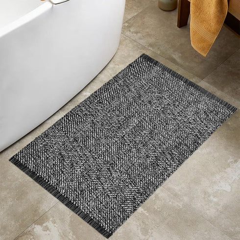 Boho Bathroom Rug,2'x3'Black Cream Entryway Rug Cotton Farmhouse Front Door Mat Machine Washable Throw Rug Reversible Kitchen Floor Mat for Bedroo...