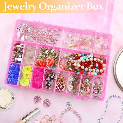 2 Pack 24 Grids Pink Plastic Organizer Box, Storage Container with Adjustable Divider, Craft Organizers and Storage Bead Storage Organizer Box for...