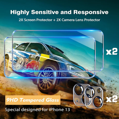 YATWIN [5 in 1 Designed for iPhone 13 Case with 2X Screen Protector + 2X Camera Lens Protector, Liquid Silicone Slim Soft Rubber Shockproof Phone ...