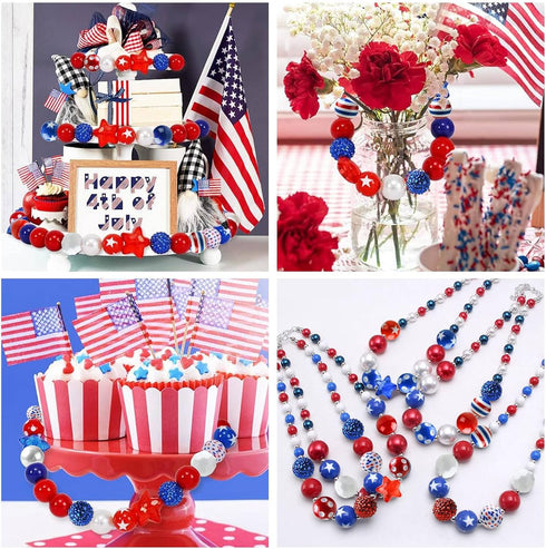 DanLingJewelry 50Pcs Random 20mm Acrylic Round Beads Independence Day Acrylic Beads Red White Blue Spacer Beads for Crafts Jewelry Making...