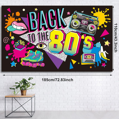 Irenare Back to The 80's Party Banner Backdrop Decorations Supplies for Photography Background, 73 x 43 x 0.04 Inch...