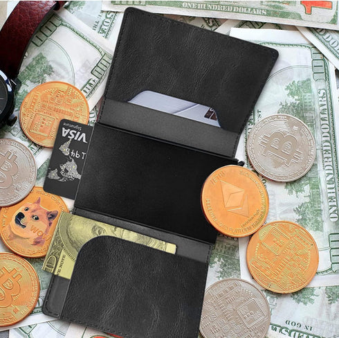 Credit Card Holder Aluminum Auto Pop Up Wallet Case,Leather Card Case Front Pocket Trifold Wallet with RFID Blocking Banknote Slot Thin Wallets fo...