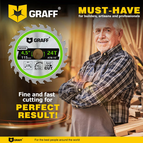 GRAFF 4-1/2 Inch Circular Saw Blade - 24-Teeth Grinder Saw Blade for Wood, Plywood, Drywall, MDF, Plastic - Wood Cutting Blade for Angle Grinder...