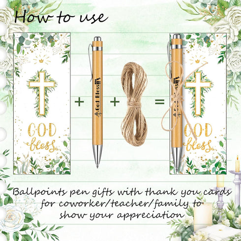 60 Pcs Christian Gifts Bulk Include Bible Verse Inspirational Bamboo Pens Religious Cards and Twine Ropes First Communion Favors Baptism Favors fo...