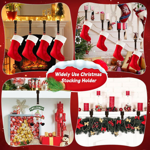 Christmas Stocking Holders for Mantle,4 Pack Adjustable Stocking Holder Non-Skid Stocking Hangers Lightweight Stocking Hooks for Fireplace Home De...