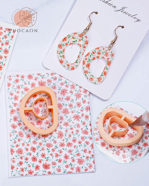 Puocaon Polymer Clay Transfer Paper - 4 Design 20 Pcs Spring Flower Clay Transfer Paper for Polymer Clay Earrings, Boho Rainbow Vintage Flower Dai...