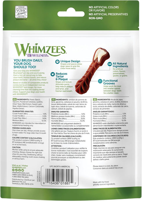 Whimzees Brushzees Dental Dog Treats for Medium Dogs (25-40 lbs), Bag of 7 Chews, Vegetable...