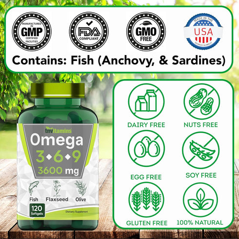 Triple Omega 3? 6? 9: 3600mg x 120 Softgels | Omega Essential Fatty Acids from Fish Oil (EPA & DHA), Flaxseed Oil (ALA & LA), & Olive Oil (OA) | O...