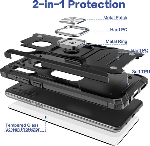 for Galaxy A21 Case with Screen Protector,Shock Absorption Heavy Duty Drop Test Slim Fit Case with Kickstand Lightweight Protective Phone Case for...