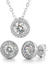 Women's Earrings - 925 Sterling Sliver Art Deco Bridal Wedding Halo Crystal Stud Earrings and Pendant Necklace Set...