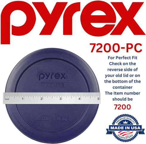 Pyrex 7200-PC 2 Cup Dark Blue Round Storage Lids - Original Genuine Pyrex Lids - 2 Pack...