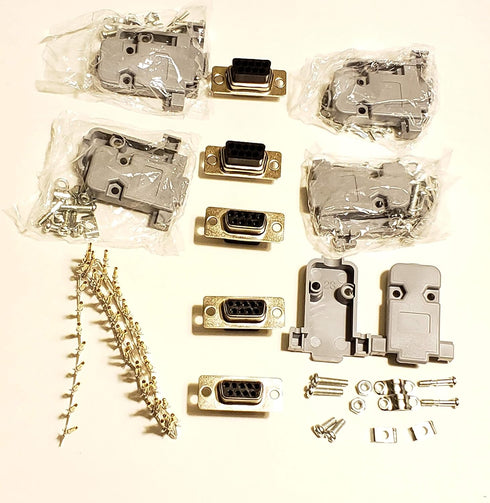 5 Sets Crimp Type DB9 Female + Plastic Hoods + Pins Set, D-Sub 9P Female Crimp Connector, Pin & Hood Kit (5 DB9 Female + 5 Hoods + 50 Pins)...