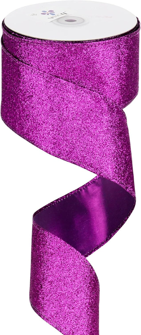 MEEDEE Purple Glitter Ribbon Halloween Ribbon 2.5 Inch Purple Wired Ribbon by 25 Yards Purple Tree Ribbon Purple Christmas Ribbon Purple Ribbon fo...