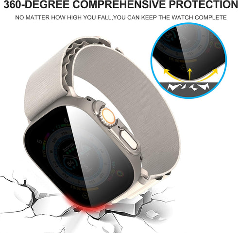 Suoman 3 in 1 Case for Apple Watch Ultra 2 /Ultra 49mm Waterproof Privacy Screen Protector, Tempered Glass Cover Front + Back Bumper 360°Protectio...