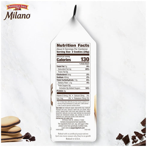 Pepperidge Farm Milano Double Milk Chocolate Cookies, 7.5 OZ Bag (15 Cookies)...