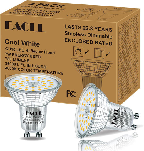 Generic EACLL MR16 GU10 LED Bulb Dimmable, 4000K Natural White, 7W Equivalent 75W, 25,000 Hours Lifetime, Energy Efficient Light, 750 Lumens 120 D...