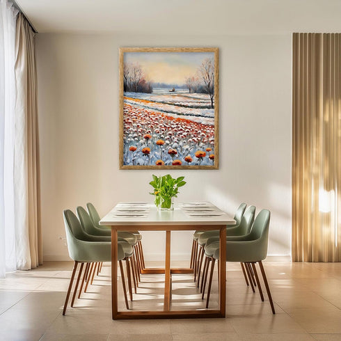Posterizer 1 pcs-snowy winter flowers scene in oil painting style-16-Floral & Botanical Art-Landscape & Nature Art-Living Room Bedroom Decor- unfr...