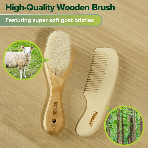 haakaa Baby Hair Brush and Comb Set for Newborns & Toddlers, Natural Hair Comb Wooden Comb Perfect Baby Shower and Registry Gift - Ideal for Cradl...