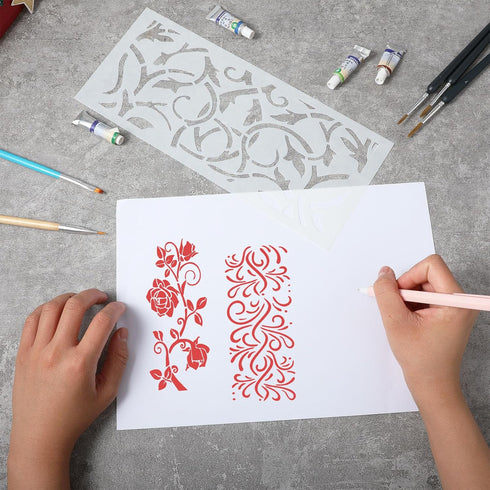 10 Pieces Flower Stencils for Painting, Ymapinc Leaf Stencil Floral Template Reusable Furniture Wall Canvas Decorative Stencils for Wood DIY Art C...