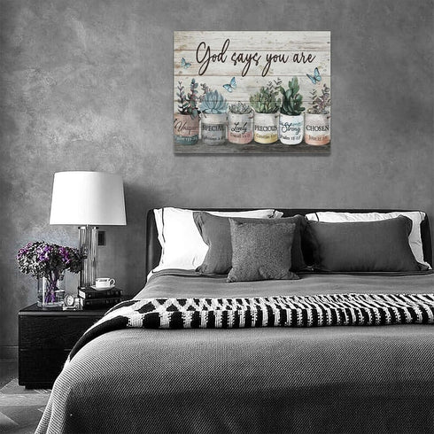 Farmhouse Bathroom Succulent Canvas Wall Art Rustic Succulent Plants Pictures Wall Decor God Says You Are Christian Bible Verse Painting Prints Co...