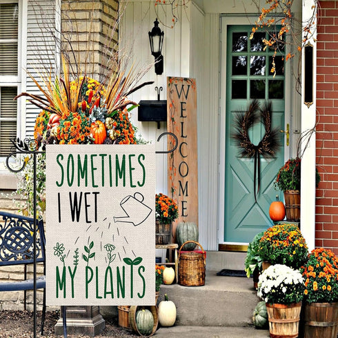 Garden Flag Sometims I Wet My Plants Vertical Doubled Sided Burlap Welcome Flag Home Yard Outdoor Decor 12.5x18 Inch...