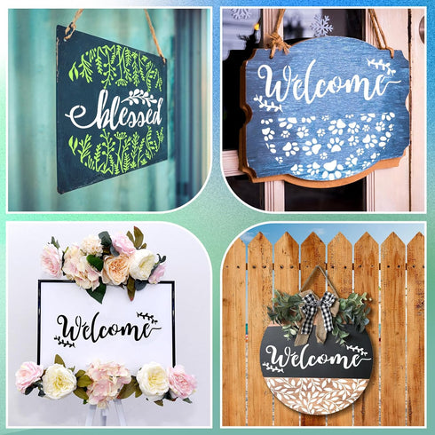 Thyle 20 Pcs Welcome Stencils for Painting on Wood 11.81 x 5.91'' Large Welcome Letters Stencils Half Round Stencils for Wood Sign Plastic Word Fa...