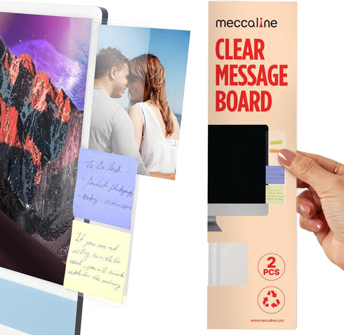 Monitor Memo Board 2Pcs - Flexible Clear PET Computer Screen Sticky Note Holder - Side Panel Message Organizer - Versatile Office Desk Accessories...