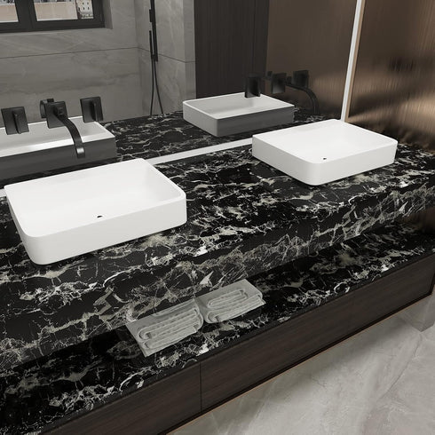 16x118 inch Black Marble Contact Paper Peel and Stick Countertop Waterproof Vinyl Glossy Granite Wallpaper Removable Self-Adhesive Film for Kitche...
