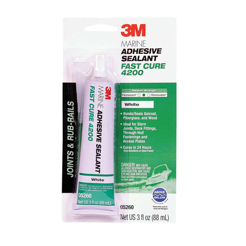 3M Marine Adhesive Sealant Fast Cure 4200 (05260) – Semi-Permanent Flexible Adhesive Sealant for Boats and Marine Applications – White – 3 Ounces...