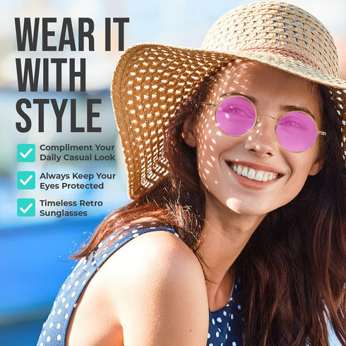 SunnyPro Retro Round Sunglasses Small Colored Lens Hippie Glasses...