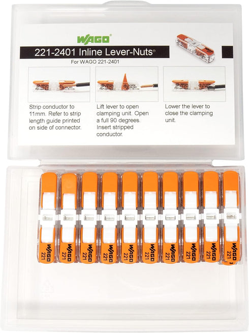 WAGO 221-2401 Lever Nuts Compact Splicing Inline Wire Connectors with Case | 20pc...