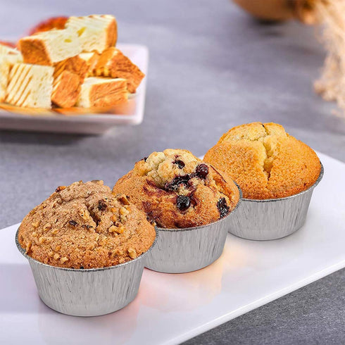 50Pack Disposable Round Aluminum Foil Trays Containers Cake Cup 3.2"x3.2"x1.4" For Kitchen Baking BBQ Make Cake Desserts Make Food For Kids Heat F...