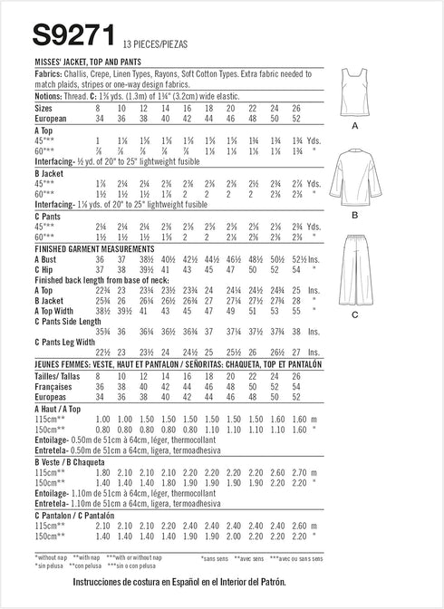 Simplicity Misses' Jacket, Tank Top, and Pull-On Pants Packet, Code 9271 Sewing Pattern, Sizes 18-26, White...