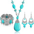 3 Pieces Bohemian Turquoise Jewelry Set Women Western Jewelry Set Turquoise Pendant Necklace, Vintage Turquoise Dangle Earrings, Stretchable Turqu...
