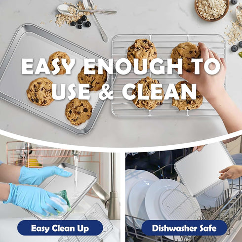 Joyfair Toaster Oven Baking Pan with Rack, 9”x 7” Stainless Steel Small Baking Tray and Cooling Rack Set, Great for Cookies/Bacon/Steaks, Non Stic...