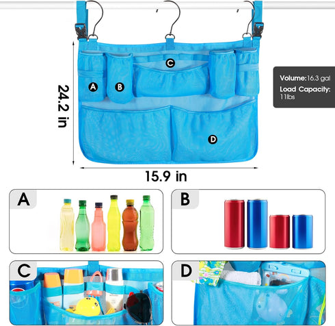 Above Ground Pool Hanging Bag Poolside Storage Basket Organizer Mesh Pool Toy Holder Pool Accessories Pockets Organizer Fits 2.3 Inch or Less Top ...