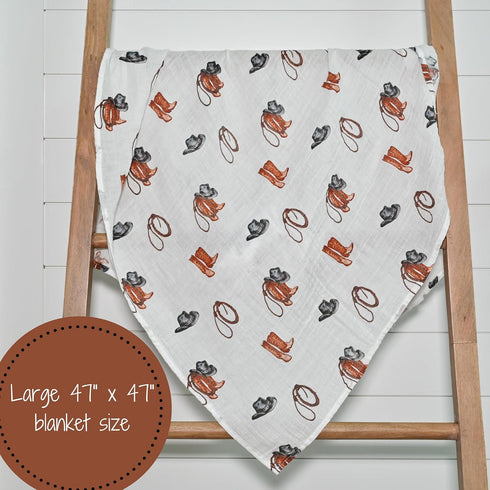 Swaddle Blanket | 100% Muslin Cotton | Gender Neutral Newborn and Baby Nursery Essentials for Girls and Boys, Registry | Cowboy Boot Print...