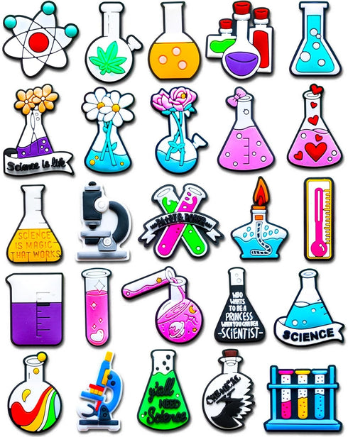 25Pcs Science Shoe Charms for Clogs Sandals Bracelet Wristband Slippers Water Shoes, Chemistry Biology Shoe Decoration Charms...