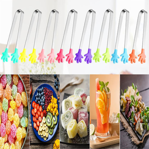 8PCS Silicone Mini Tongs, 5Inch Hand Shape Food Tongs, Colourful Small Kids Tongs for Serving Food, Ice Cube, fruits, Sugar, Barbecue by Sunenlyst...