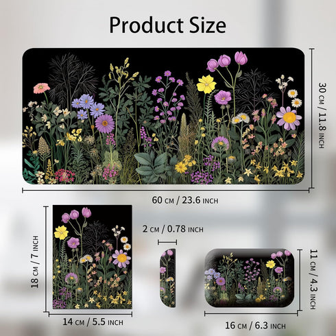 Large Gaming Mouse Pad and Mouse Wrist Rest,Desk Mat + Mouse Wrist Rest +Small Mouse Pad,Desk Accessories,Office Supplies,Wild Flower...