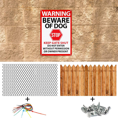 Tatuo 4 Pcs Warning Beware of Dog Sign Do Not Enter Metal Signs No Trespassing Dog Sign Stop Keep Gate Closed Sign for Fence Door Gate Outdoor Hom...
